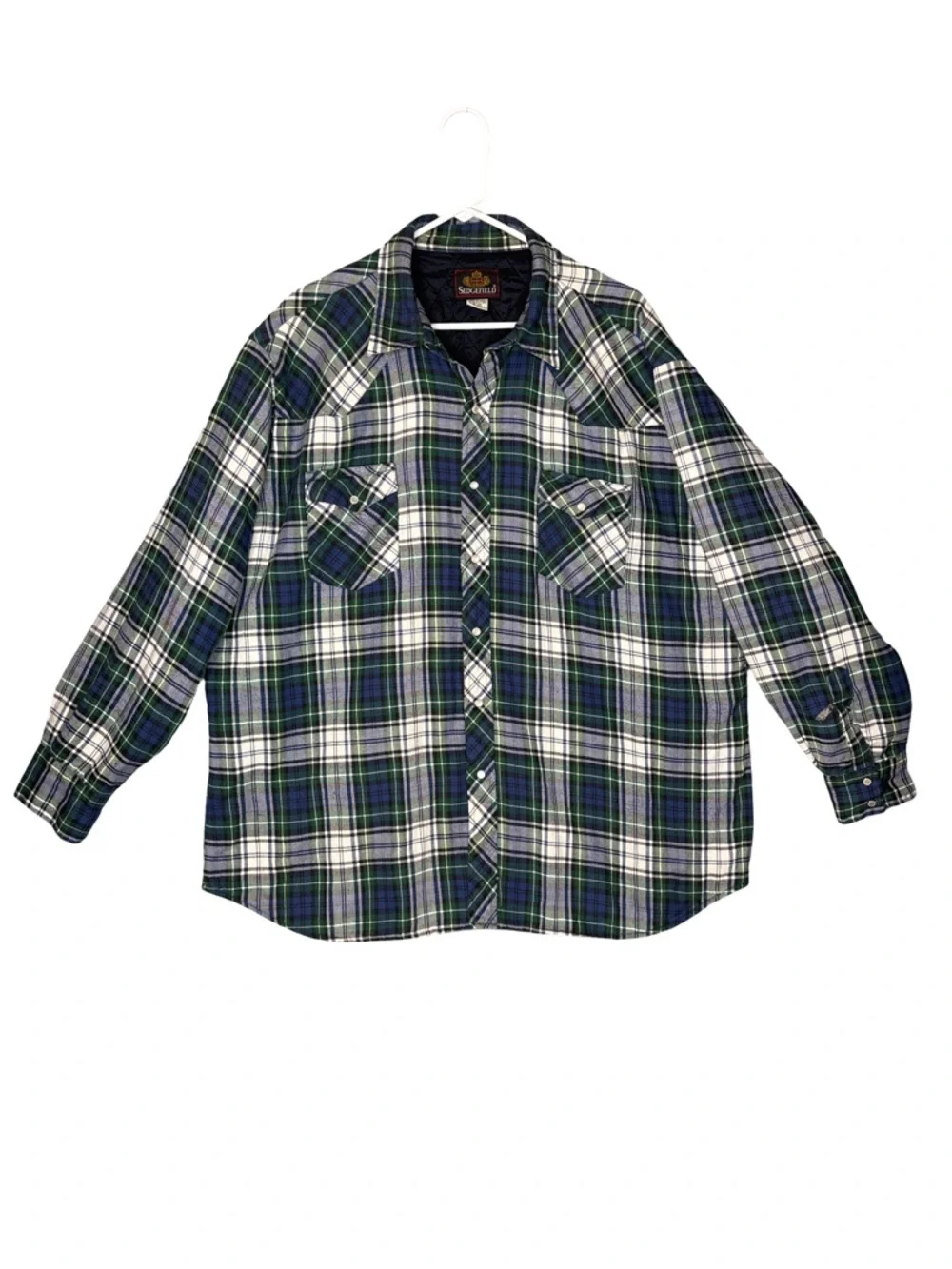 Men's Green Blue Plaid Flannel Quilted XXL Jacket - Picture 2 of 7